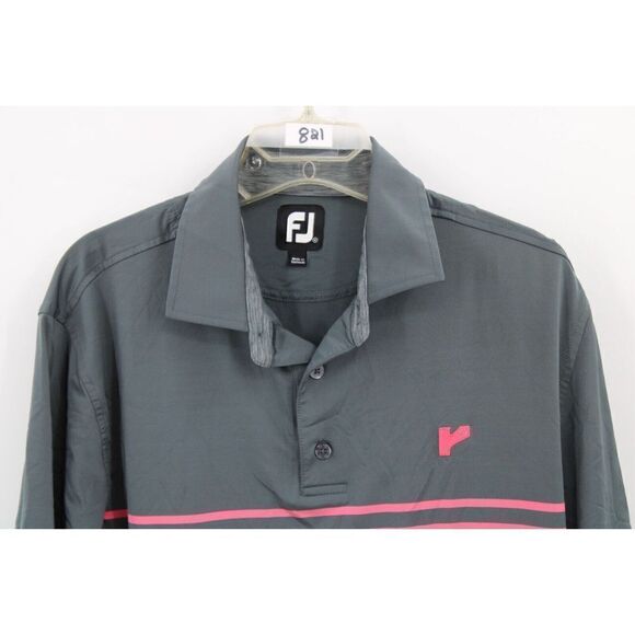 Footjoy Men's Size Medium S/S Golf Polo Shirt Gray Pink Stripe - Picture 2 of 7